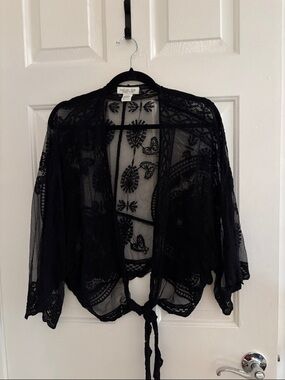 Rachel Zoe Black Sheer Lace Kimono